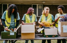 nonprofit workers sorting donations