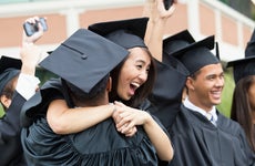 College students on graduation day, celebrating