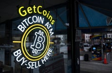 A sign for a Bitcoin automated teller machine