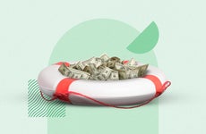 Illustration of a pile of cash inside of a life raft