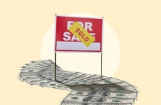 net proceeds - for sale/sold sign with cash photo illustration