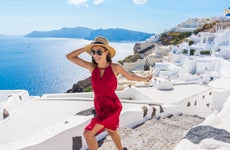 Travel Tourist Happy Woman Running Stairs